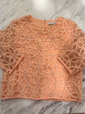 English Factory Peach Floral Crochet Overlay Top